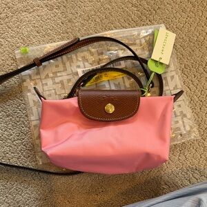 Longchamp Crossbody Bag in Pink with Brown Accents- new with tags le pilage